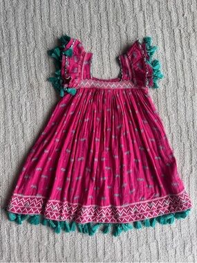 Mer St. Barth Girls' Fuchsia Tassel Trim Summer Dress size 10